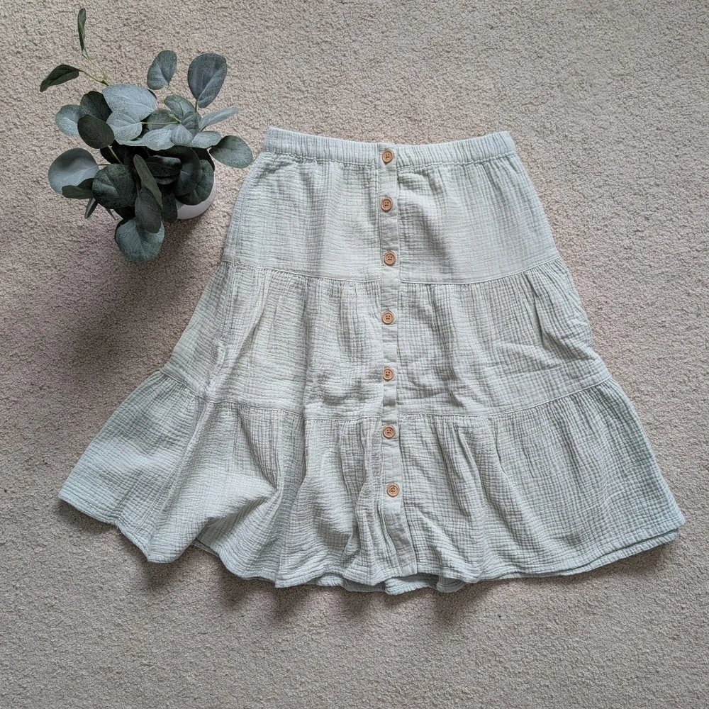 Sage Green Tiered Button-Front Skirt Girls XL Or Women's XS - Picture 1 of 5